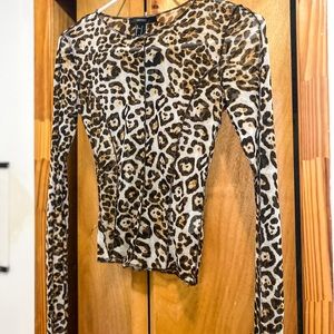 NWT Forever 21 Leopard Print Sweater See-Through Top Animal Print Long Sleeve